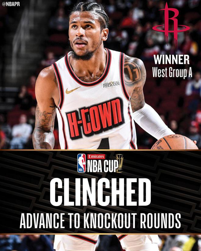 小组第一进NBA杯八强 坐稳西部前三球王会首页联盟第二队！火箭3胜0负锁(图1)